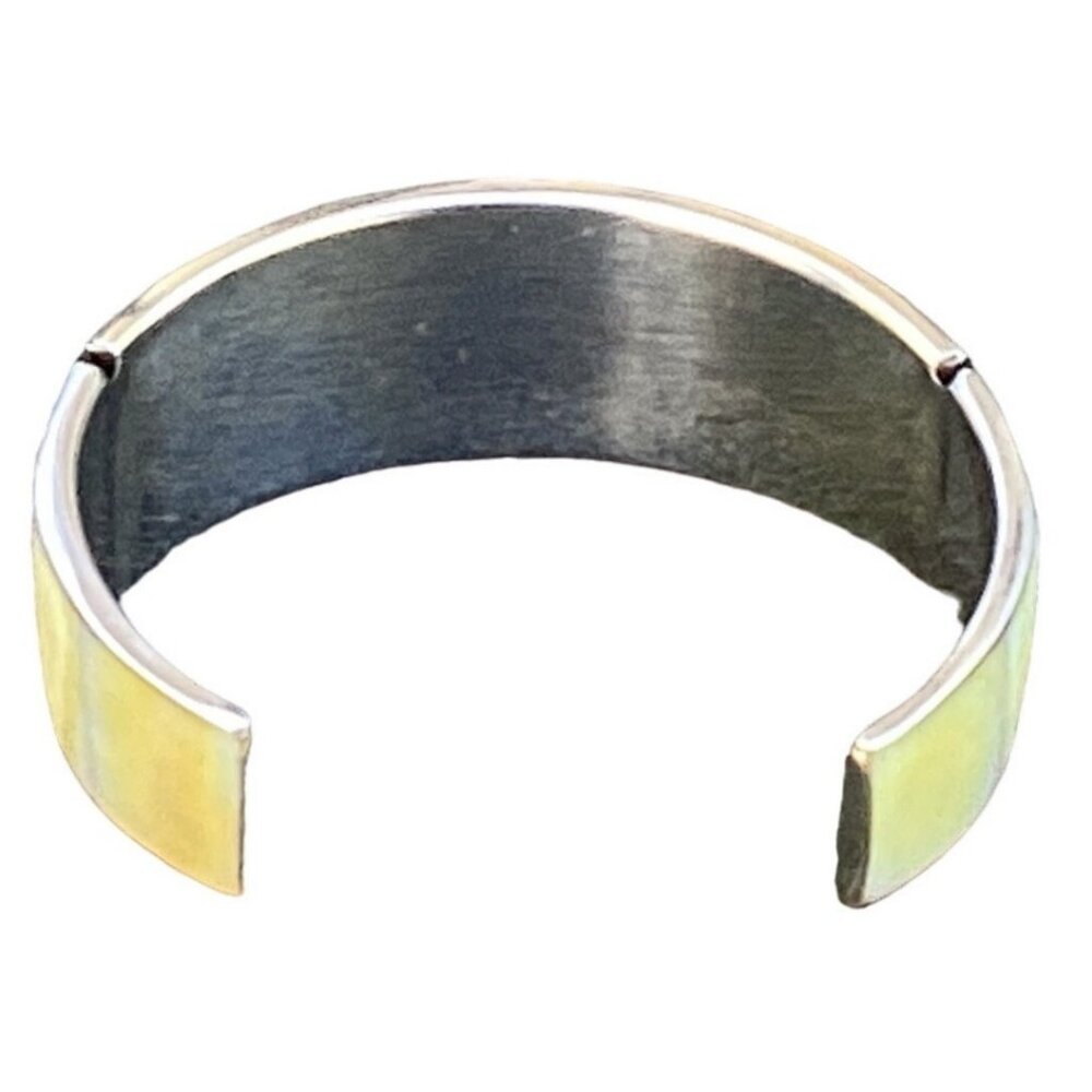 Handmade Silver Tone Cuff Bracelet with Champagne Mother of Pearl Inlay - Picture 4 of 6